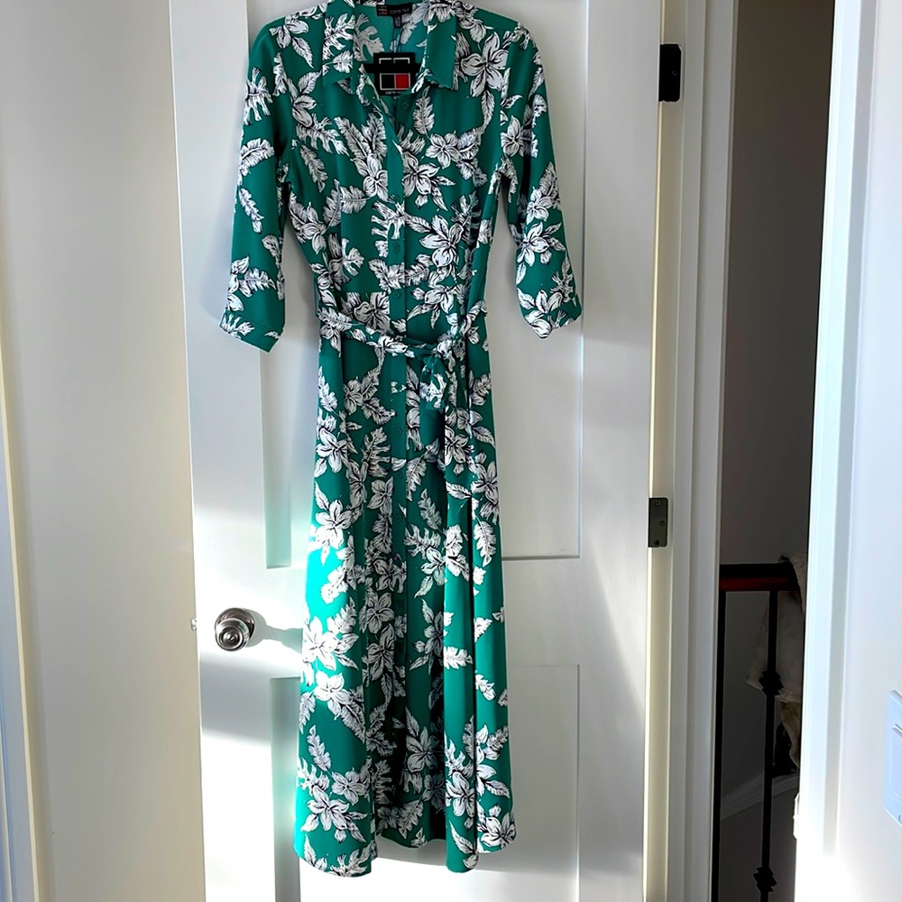 White and Green Carre Noir Dress